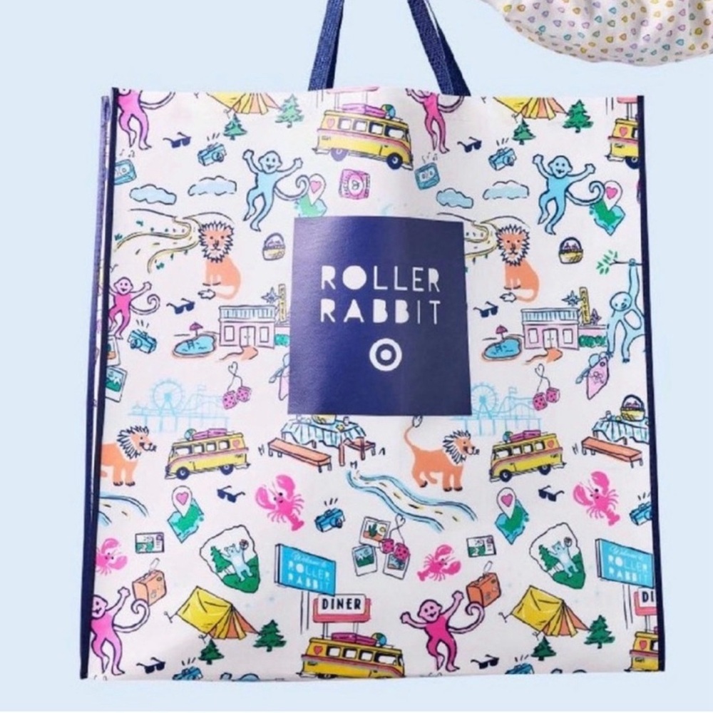 Roller Rabbit Navy-Trim Multicolor Illustrated Tote